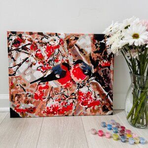 Red Cardinals in Winter Snowy Tree Painting 20 x 16 inch